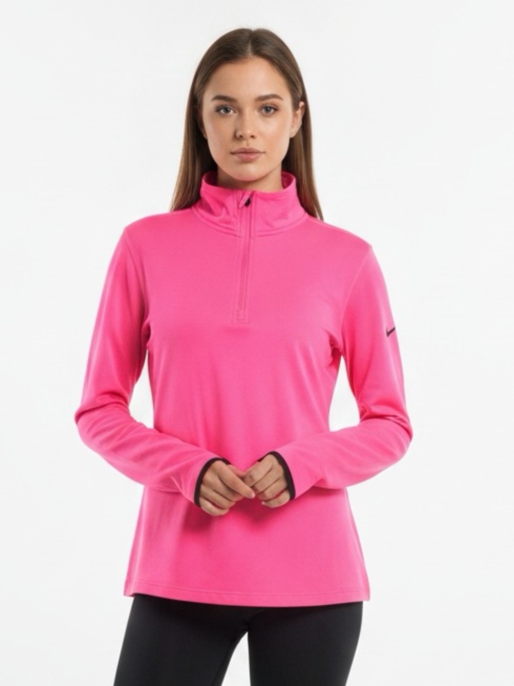 Nike Brand Women's Pink Quarter-Zip Active Pullover with Thumb holes